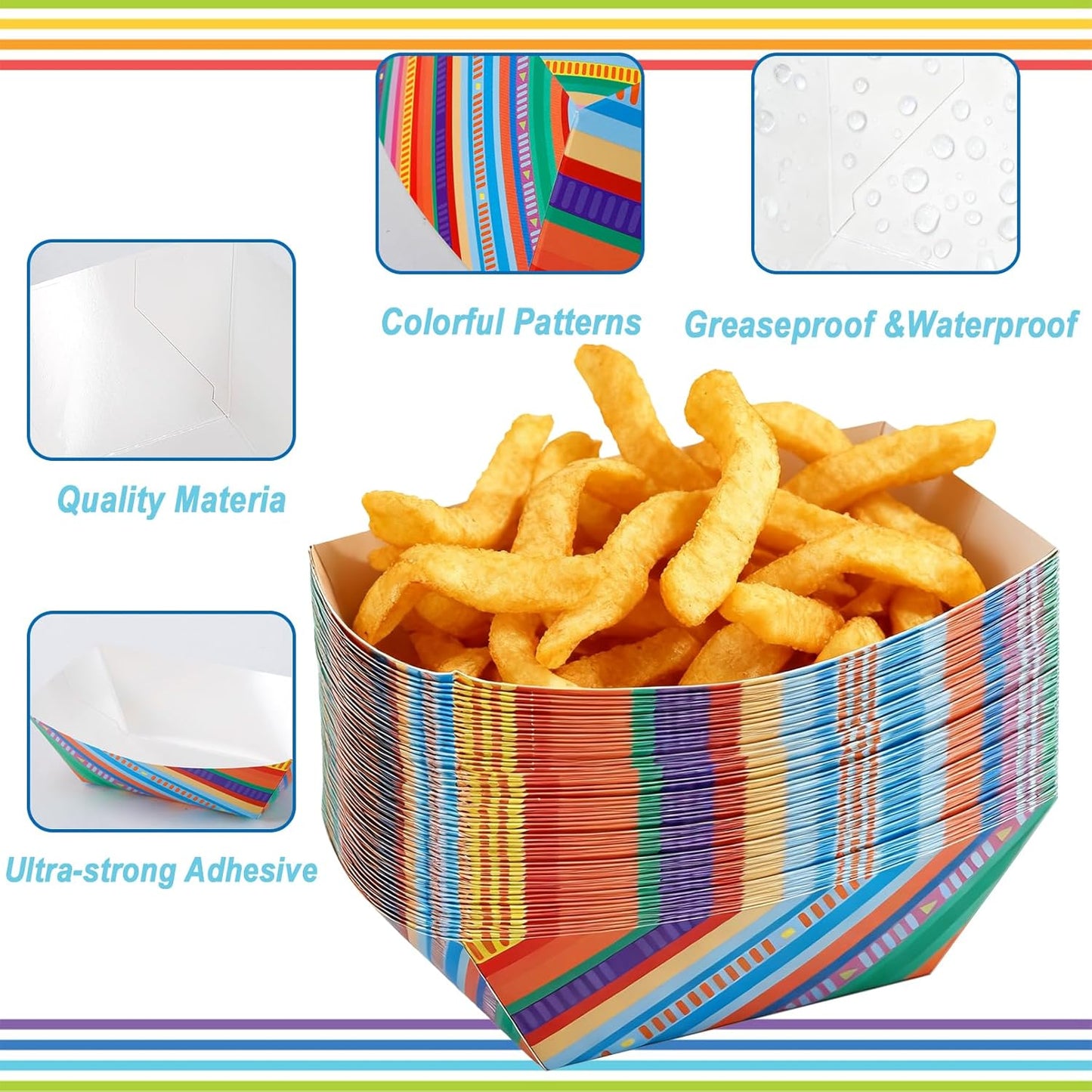 100 Pcs Mexican Paper Food Trays, Mexican Taco Nights Food Trays, Disposable Paper Snack Boats, Foods Serving Boats for Birthday, Carnival Party, Halloween Themed Party