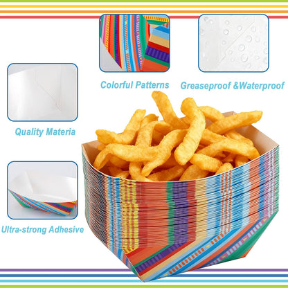 100 Pcs Mexican Paper Food Trays, Mexican Taco Nights Food Trays, Disposable Paper Snack Boats, Foods Serving Boats for Birthday, Carnival Party, Halloween Themed Party