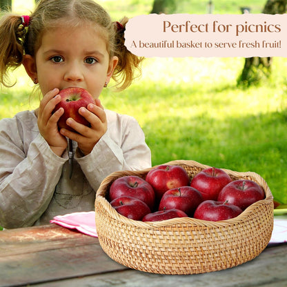 Rattan Scalloped Bread Basket, Round Fruit Baskets, Wicker Storage Bowls, Natural Woven Serving Basket Bowls, Decorative Baskets for Kitchen Counter Organizing, 1 PCS, 11.2 x 11.2 x 3.9 inches