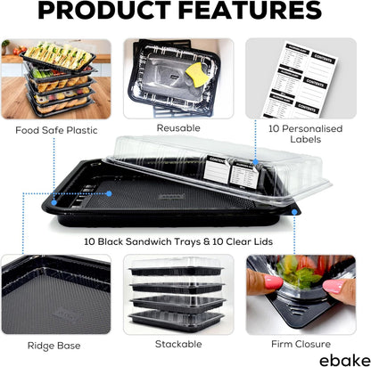 10 Pack Catering Trays with Lids – 17" Serving Tray with Lid, Heavy Duty Recyclable Plastic Party Platters for Catering, Buffet, Picnics & Events – Food Tray with Clear Lid (17.72 x 12.20 x 2.95 inch)