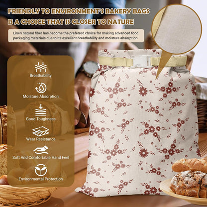 Large Linen Beeswax Bread Bags(2 Pack) Sourdough Bread Bags Reusable Double-Lock Freezer Baking Container Gift Giving for Homemade,Loaf,Sourdough,Food Storage (Flowers 2)