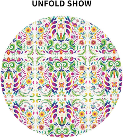 Mexican Round Tablecloth, Traditional Floral Dia De Los Muertos Azulejo Mosaic Mexico Water Resisitant Table Cover for Dining Kitchen Living Room Home Party Holiday Decor 70 inch Round