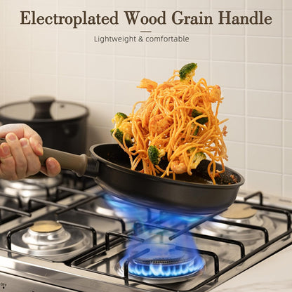 Astercook Non Stick Pots and Pans Set, Healthy Non-Toxic Titanium Induction Kitchen Cookware Sets for Cooking with Frying Pans, PFAS/PTFE/PFOA & PFOS Free, Black, 19 Pcs