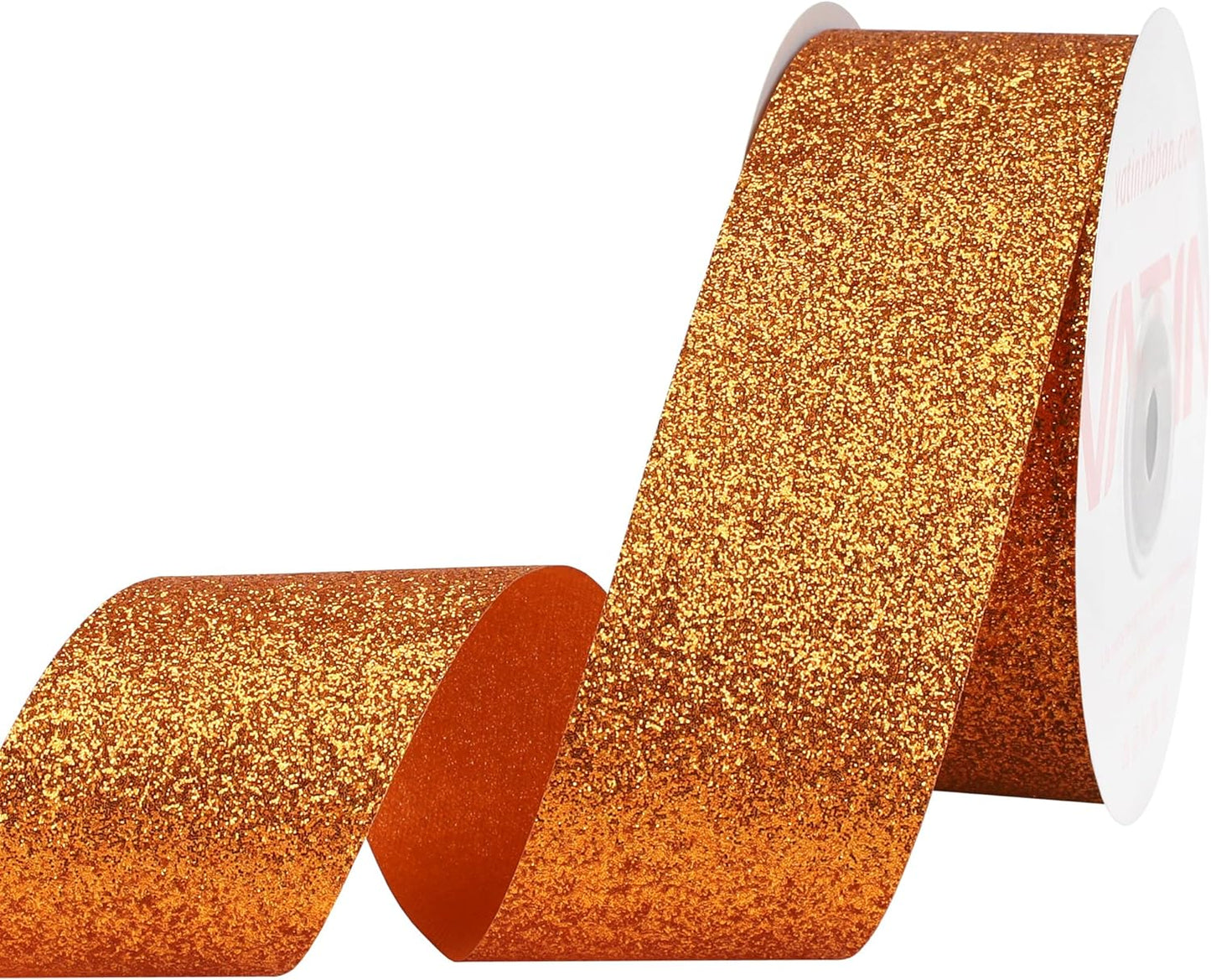 VATIN Wide Orange Glitter Ribbon 1-1/2" X 25 Yards Roll for Giant Bows, Christmas Wreaths, Porch Decor, Oversized Gifts