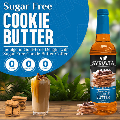 Syruvia Sugar Free Coffee Syrup, Cookie Butter Flavored Syrup for Drinks, Lattes, and Desserts – 25.4 fl oz