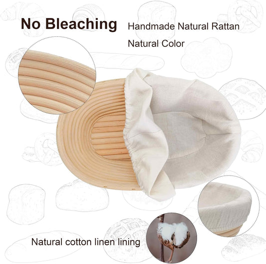 Banneton Bread Proofing Basket set of 2, 9.8 Inch Oval Sourdough Proofing Baskets with Liner,Dough Proofing Bowls,Made of Natural rattan,for Sourdough Bread Baking Supplies