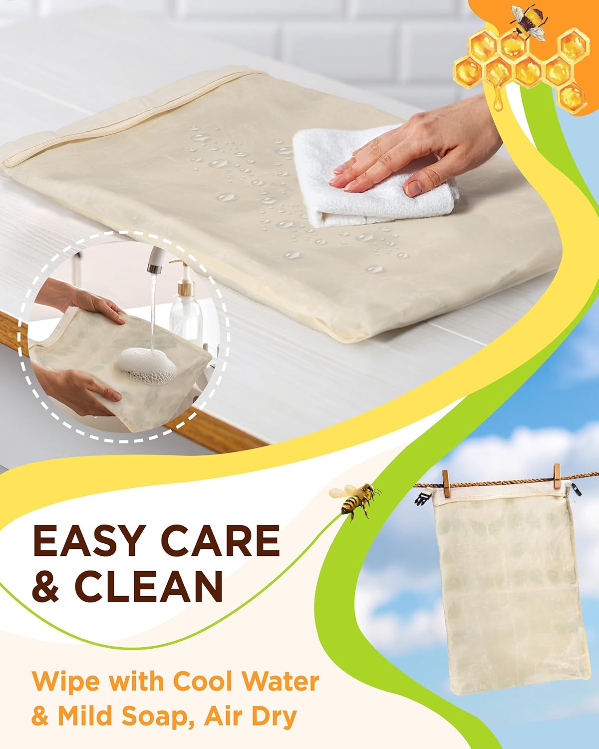 Beeswax Bread Bags for Homemade Sourdough, Sourdough Bread Bag with Zipper, 2 Pack Cotton Large Airtight Food Storage Bags to Keep Fresh