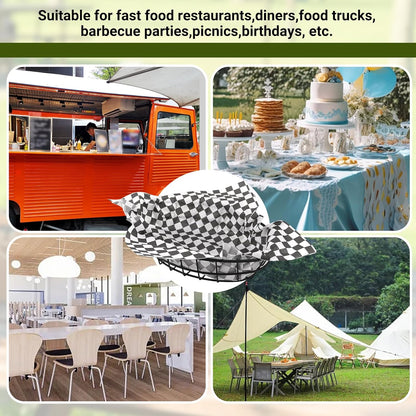 CNQLIS 12 Pcs Wire Bread Baskets with 100 Deli Wrapper Paper, 9.5x6.2x2.2 Inch Oval Metal Dinner Roll Baskets for Restaurants, BBQ, Picnics, Parties (Black)