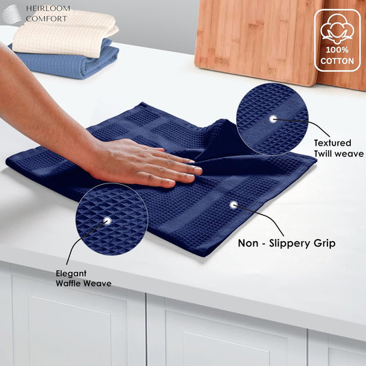 12 Pack Multi Color Waffle Weave Kitchen Towels, 16x26 Inch, 100% Cotton, Super Absorbent, Quick Dry, Hand Towels for Drying Dishes, Cleaning, Durable - Sky Blue, Ivory, Indigo Blue
