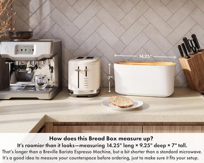 Sonder Los Angeles, Modern Bamboo Fiber and Recycled Plastic Bread Box (White) for Kitchen Countertop with Reversible Cutting Board Lid, Homemade Bread Bin Storage Container 14.25 x 9.25 x 7 in