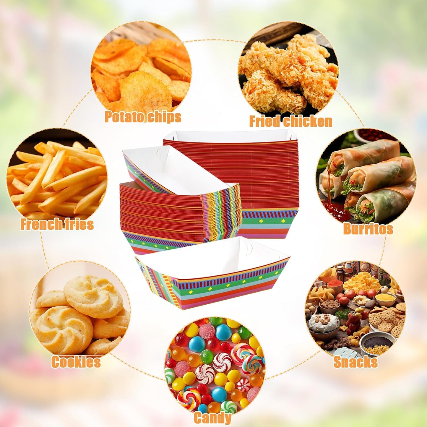 50 Pcs Paper Food Trays,Mexican Taco Nights Food Trays,Disposable Nacho Tray,Disposable Serving Boats,Assembled Tray Nacho Snack Holder for Cinco De Mayo Mexican Birthday Party Supplies