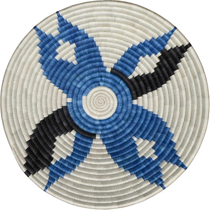 Handwoven African Basket Handmade sisal Fruit Bowl Wall Hanging decorative Baskets for Home Living Room Kitchen Centerpiece Zen Designs Arts and Crafts (Natural Blue Black, 12in diameter)