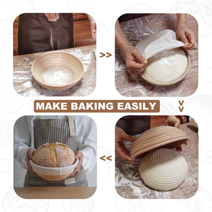 Banneton Bread Proofing Basket set of 2, 9.8 Inch Round Sourdough Proofing Baskets with Liner,Dough Proofing Bowls,Made of Natural rattan,for Sourdough Bread Baking Supplies