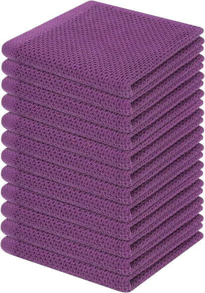 Homaxy 100% Cotton Waffle Weave Kitchen Dish Cloths, Ultra Soft Absorbent Quick Drying Dish Towels, 12 x 12 Inches, 12-Pack, Purple