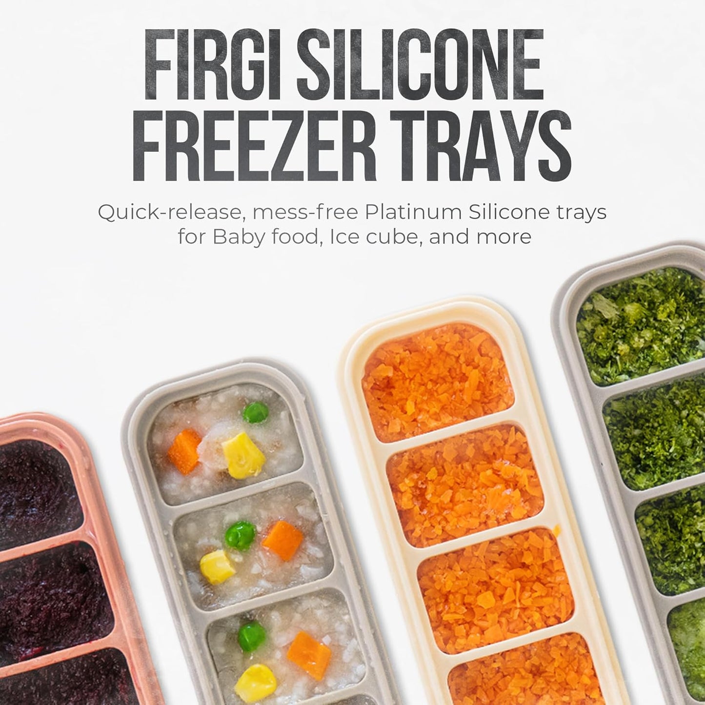 Silicone Ice Cube Freezer Tray with Lid, 100% Food-Grade Platinum Silicone,Leak Resistance & Dishwasher Safe for Baby Food Prep,Breast Milk,Purees - Korean Made (Gray 2-Pack 1 oz/6 Sections)