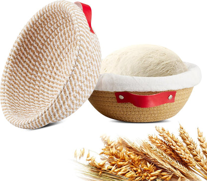 Banneton Bread Proofing Basket - Cotton Banneton Basket Set of 2 Sourdough Proofing Basket Round Proofing Bowls Handmade Rattan Baskets and Liners