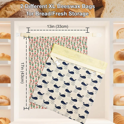 Reusable Beeswax Bread Bags for Homemade Sourdough: XL 13x17in (2 Pack) Eco-Friendly Plastic-free Food Storage | Moisture Lock Technology, Sustainable Fresh Food Preservation Solution
