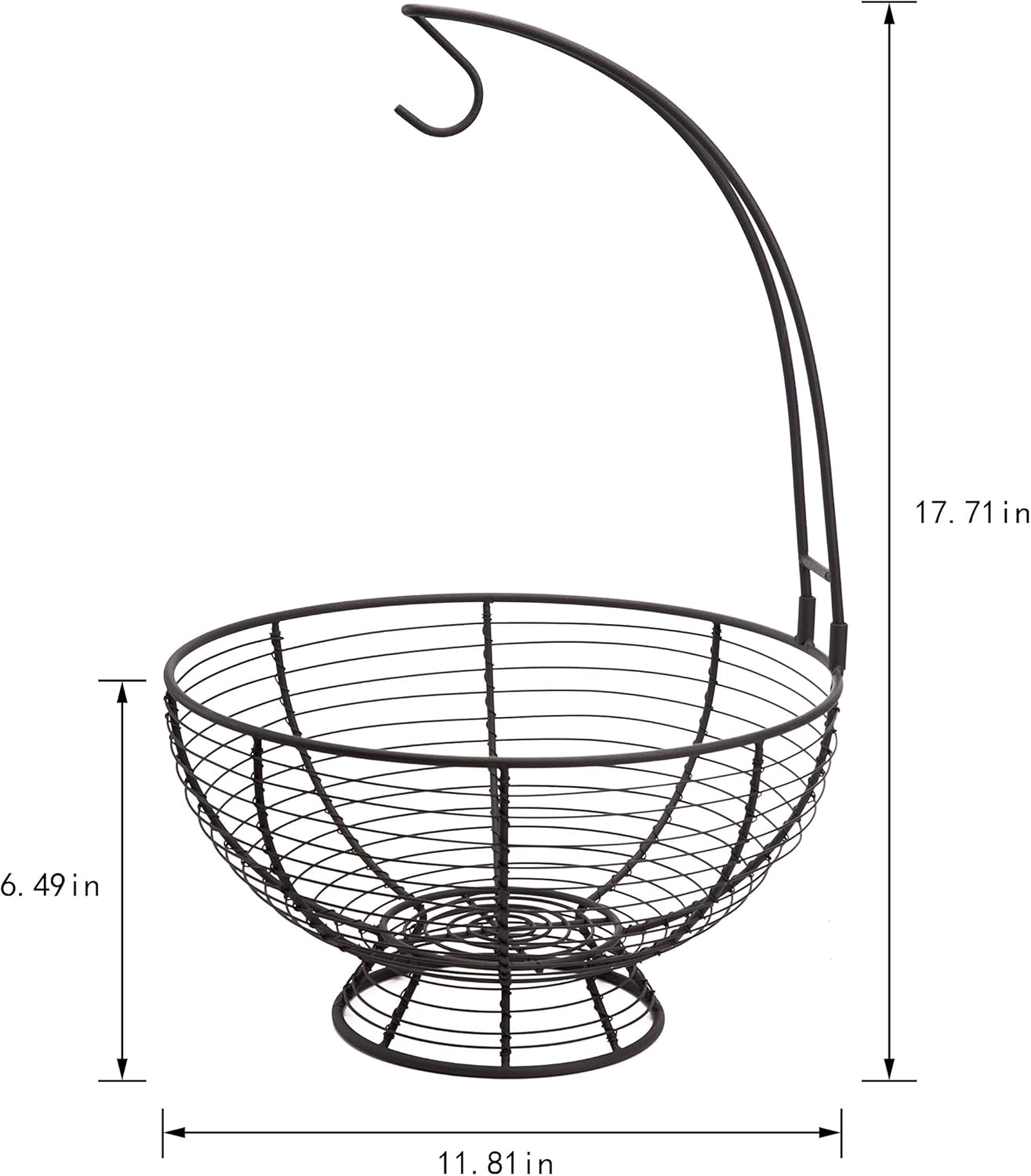 [ Extra Large ] TIEYIPIN Fruit Basket Bowl with Banana Hanger, Detachable Wire Banana Holder Hook Kitchen Storage Baskets Stand - Brown