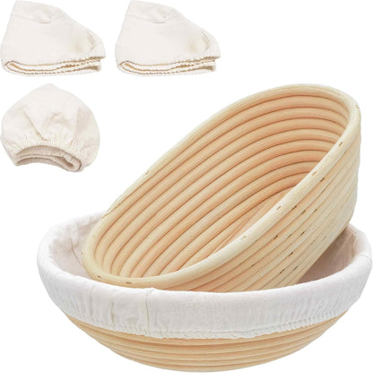 Banneton Bread Proofing Basket,9 Inch Round + 9.8 Inch Oval Sourdough Proofing Baskets with Liner,Dough Proofing Bowls,Made of Natural rattan,for Sourdough Bread Baking Supplies