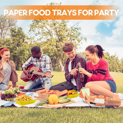 100 Pcs Yellow Paper Food Tray Sturdy Disposable Food Boats Nacho Plates Disposable Serving Snack Trays for Catering, Party Birthday Supplies, and Food Service (Yellow)