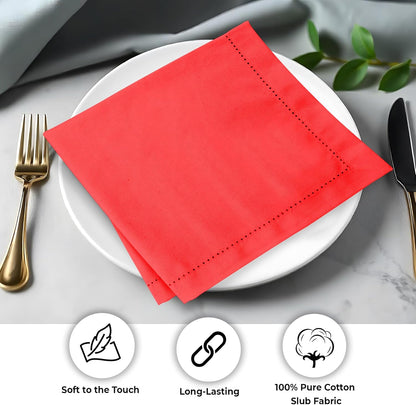 Urban Villa Cloth Napkins Set of 12 20"x20" 100% Cotton Hemstitch Napkins Cloth Washable Durable Reusable Absorbent Table Dinner Napkins Cloth for Christmas Hotel Lunch Restaurant Weddings Parties–Red