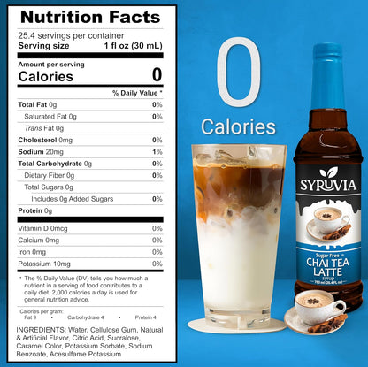 Syruvia Sugar Free Chai Tea Flavored Syrup for Coffee, Drinks, Lattes, and Desserts – 25.4 fl oz