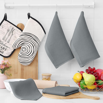 Homaxy 100% Cotton Waffle Weave Kitchen Dish Cloths, Ultra Soft Absorbent Quick Drying Dish Towels, 12 x 12 Inches, 6-Pack, Grey