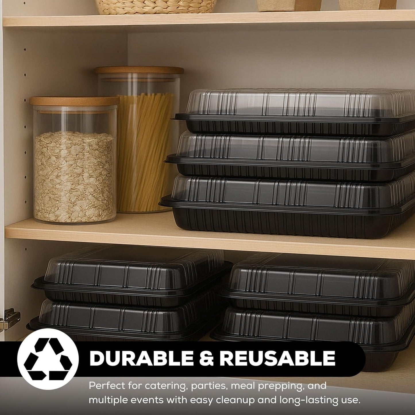 25 Pack Catering Trays with Lids – 17" Serving Tray with Lid, Heavy Duty Recyclable Plastic Party Platters for Catering, Buffet, Picnics & Events – Food Tray with Clear Lid (17.72 x 12.20 x 2.95 inch)