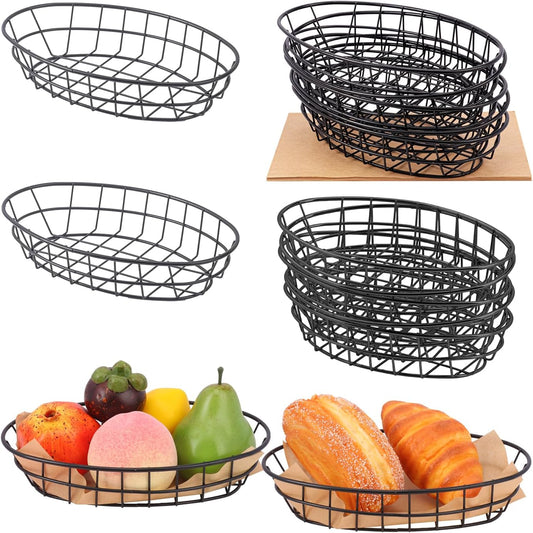 14 Pack Oval Wire Bread Basket, 9.65 x 6.1 x 2.17 Inch Metal Fast Food Baskets with 50 Sheets Deli Wrappers Paper, Metal Dinner Roll Baskets for Home & Kitchen, Serving and Storage(Black)