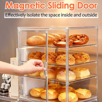 Pastry Display Case, Acrylic Bakery Display Case 3-Tier Pastry Display Cabinet with Removable Shelves and Front Door, Clear Bread Display Box for Bakery, Coffee Shop, Buffet