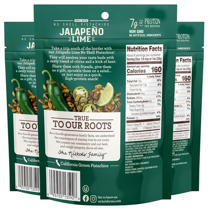 Nichols Farms Pistachios - Fresh Roasted No Shell Pistachio - Nutrient Rich Nuts Snack Packs - Non-GMO, California Grown - Healthy, Wonderful Tasting, Party Snack - (Jalapeño Lime)
