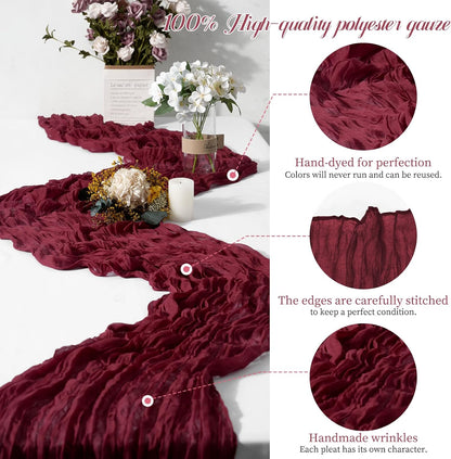 15 Packs Cheesecloth Table Runner Burgundy,10 Ft Wine Red Rustic Gauze Boho Wedding Table Runner Decoration,Wedding Table Decor Table Cloth for Wedding Party Bridal Shower Table,21.5x120in