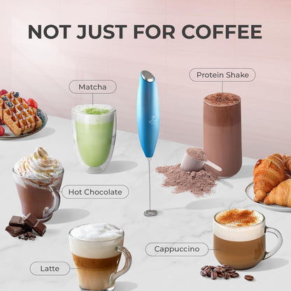 Zulay Kitchen Milk Frother Handheld Electric Whisk with AA Duracell Batteries – Durable Drink Mixer for Coffee, Lattes, Cappuccinos & More - Metallic Blue