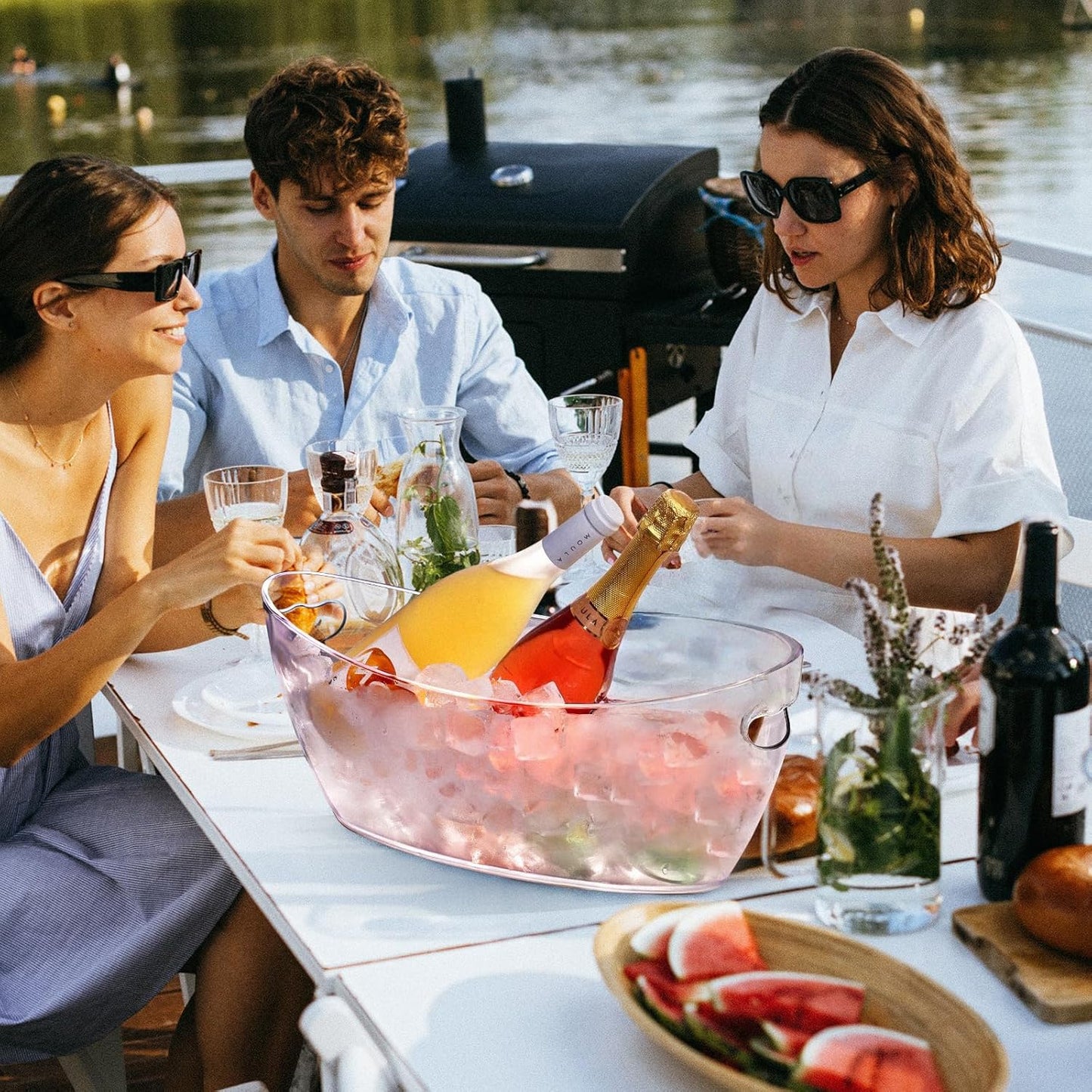 Ice Buckets for Parties, 2pcs Acrylic Champagne Beverage, Drinks Buckets Tub for Cocktail Bar, 5.5L Ice Bucket for Christmas Party(16.5 * 7.3 * 6.8inch)