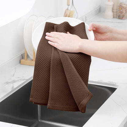Homaxy 100% Cotton Waffle Weave Kitchen Dish Towels, Ultra Soft Absorbent Quick Drying Cleaning Towel, 13 x 28 Inches, 6-Pack, Coffee