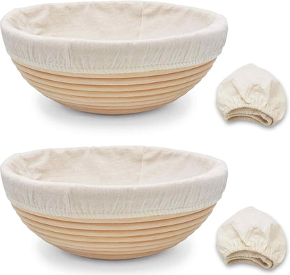 Banneton Bread Proofing Basket set of 2, 9 Inch Round Sourdough Proofing Baskets with Liner,Dough Proofing Bowls,Made of Natural rattan,for Sourdough Bread Baking Supplies