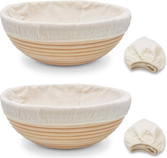 Banneton Bread Proofing Basket set of 2, 9 Inch Round Sourdough Proofing Baskets with Liner,Dough Proofing Bowls,Made of Natural rattan,for Sourdough Bread Baking Supplies