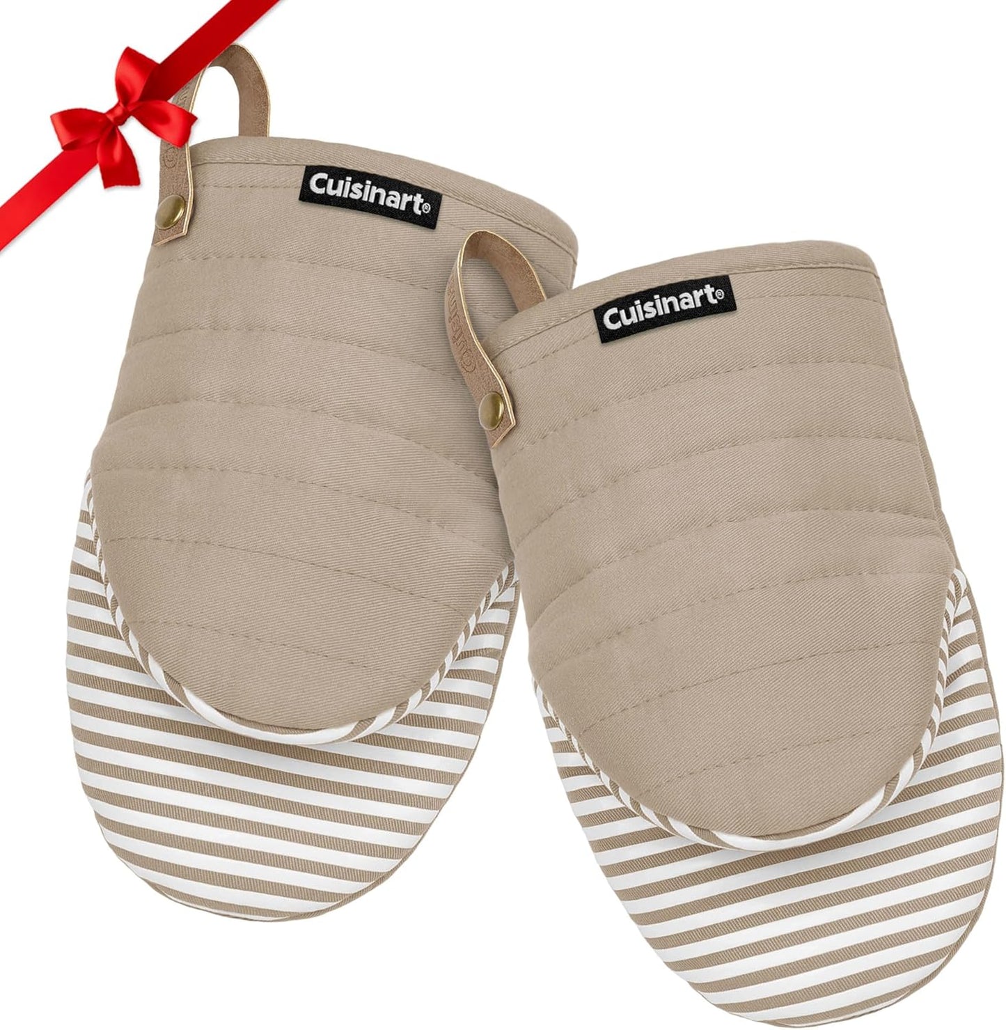 Cuisinart Mini Oven Mitts – 5.5” x 8” Heat-Resistant Kitchen Mitts for Oven with Non-Slip Printed Silicone, Cotton Filling, and Faux Leather Loop – Durable Oven Mitt Set for Cooking & Baking (Horizon)