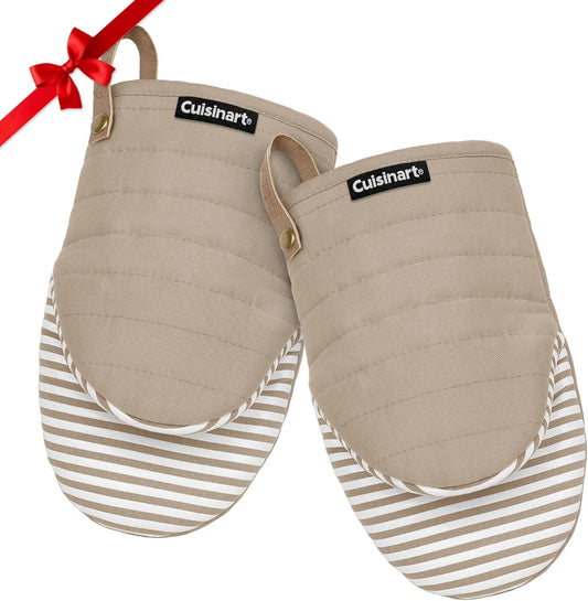 Cuisinart Mini Oven Mitts – 5.5” x 8” Heat-Resistant Kitchen Mitts for Oven with Non-Slip Printed Silicone, Cotton Filling, and Faux Leather Loop – Durable Oven Mitt Set for Cooking & Baking (Horizon)