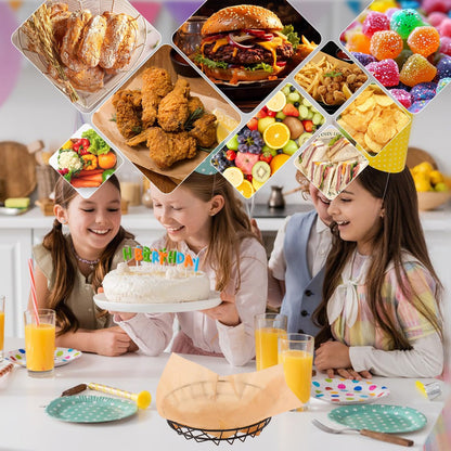 15 Pack 8 Inch Round Wire Bread Basket, Metal Fast Food Baskets with 50 Sheets Deli Wrappers Paper, Metal Dinner Roll Baskets for Home & Kitchen, Serving and Storage(Black)