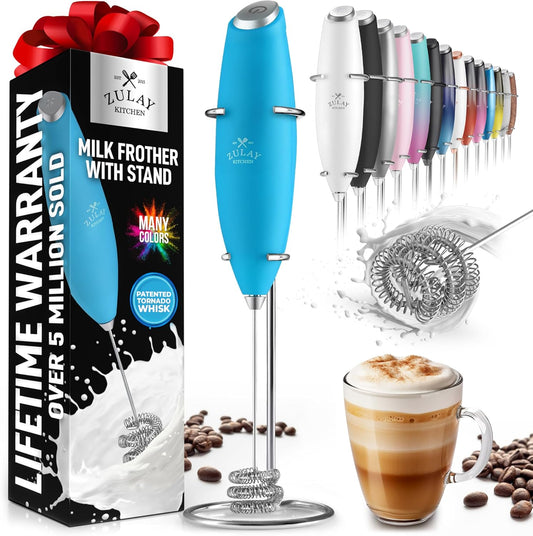 Zulay Kitchen Milk Frother with Patented Tornado Triple Whisk – Handheld Foam Maker for Coffee, Lattes, Matcha & Hot Chocolate – Rich, Creamy Froth in Seconds