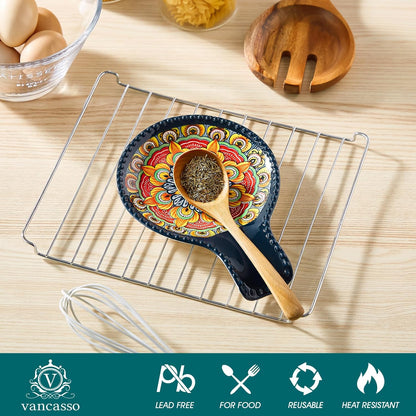 vancasso Ceramic Spoon Rest for Stove Top, 7.7 Inch Cooking Spoon Holder for Kitchen Counter Decor, Spoon Holder for Coffee Spoon Rest, Spoon Cradle, Spatula, Spoons or Tongs, Decorations, Blue