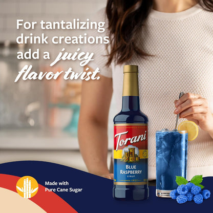Torani Blue Raspberry Syrup for Drinks, Flavoring for Iced Tea, Lemonade, and Sodas, Pump Included, 25.4 Oz