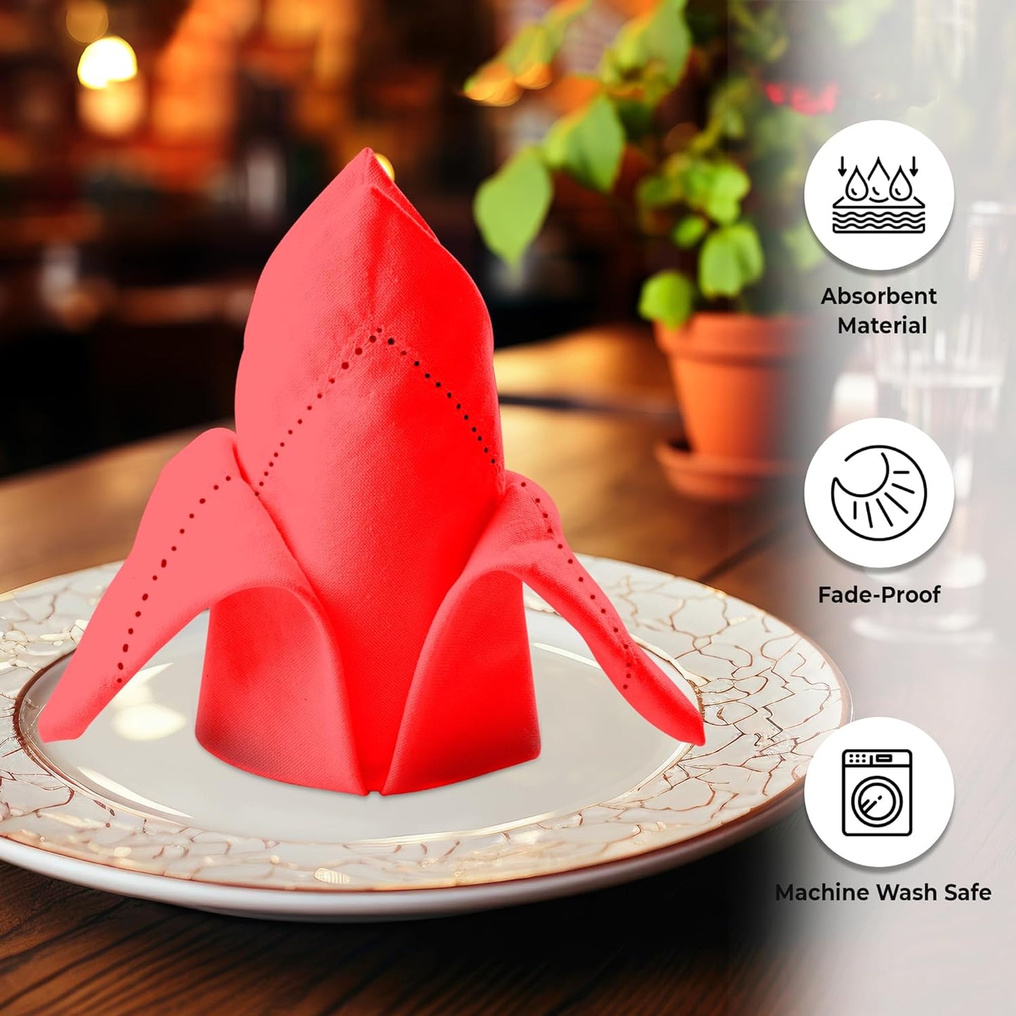 Urban Villa Cloth Napkins Hemstitch Solid Red100% Cotton Absorbent Dinner Napkins (Set of 6) 20x20 Inches Soft Durable Washable Reusable Ideal for Everyday Use Wedding Parties Cloth Dinner Napkins