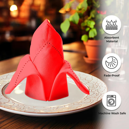 Urban Villa Cloth Napkins Hemstitch Solid Red100% Cotton Absorbent Dinner Napkins (Set of 6) 20x20 Inches Soft Durable Washable Reusable Ideal for Everyday Use Wedding Parties Cloth Dinner Napkins