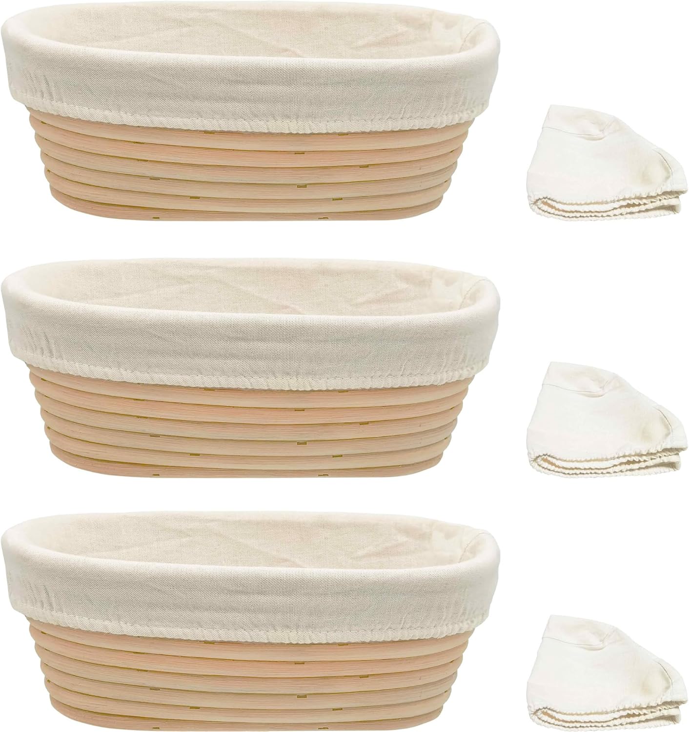 Banneton Bread Proofing Basket set of 3, 9.8 Inch Oval Sourdough Proofing Baskets with Liner,Dough Proofing Bowls,Made of Natural rattan,for Sourdough Bread Baking Supplies