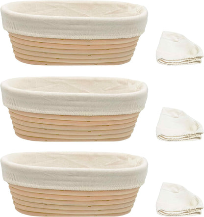 Banneton Bread Proofing Basket set of 3, 9.8 Inch Oval Sourdough Proofing Baskets with Liner,Dough Proofing Bowls,Made of Natural rattan,for Sourdough Bread Baking Supplies