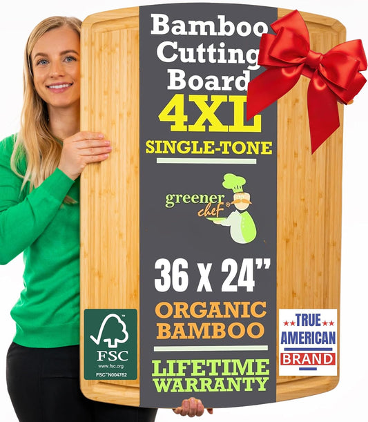 4XL Bamboo Butcher Block Cutting Board - Extra Large Cutting Boards for Kitchen 36 x 24 - Wood Countertop 24 x 36 Cutting Board - Single Tone