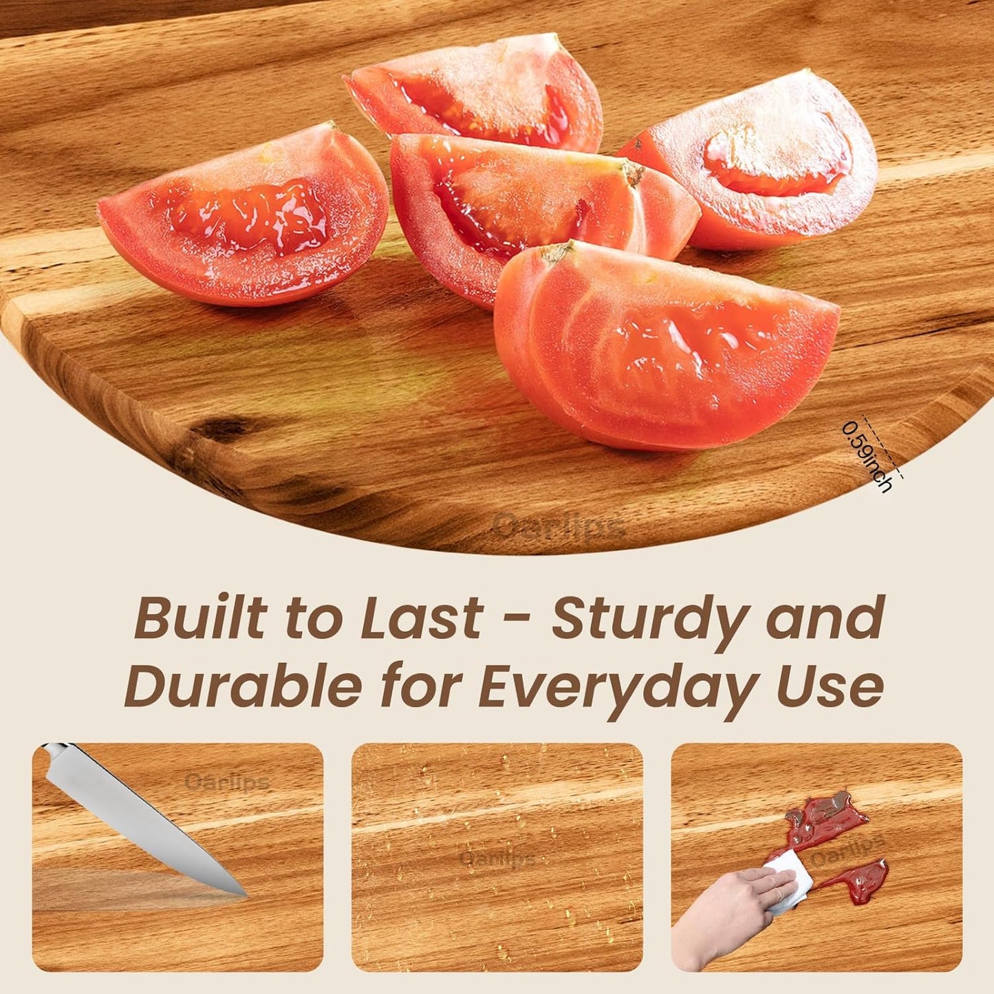 Acacia Wood Cutting Board 3 Pack with Handles, Wooden Charcuterie Boards Set for Kitchen - Round, Rectangular, and Small Paddle Serving Trays for Cheese, Meat, Pizza, Bread, and Fruits