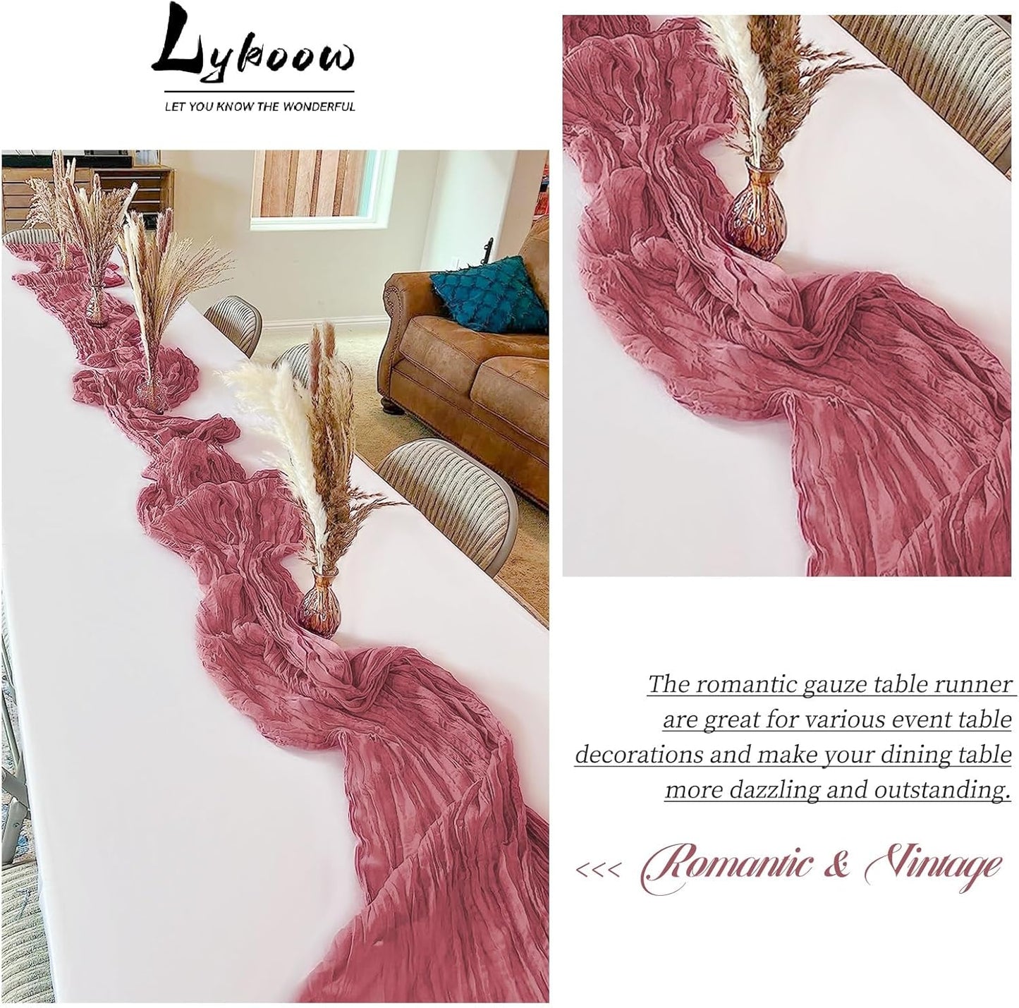 15 Packs Cheesecloth Table Runner Dusty Rose,10 Ft Dark Pink Rustic Gauze Boho Wedding Table Runner Decoration, Wedding Table Decor Table Cloth for Wedding Party Bridal Shower Table,21.5x120in